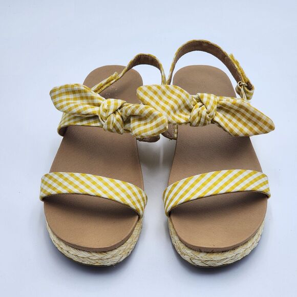 LC Lauren Conrad Rosemary Yellow Gingham Bow Sandals Size 10 - Picture 2 of 10